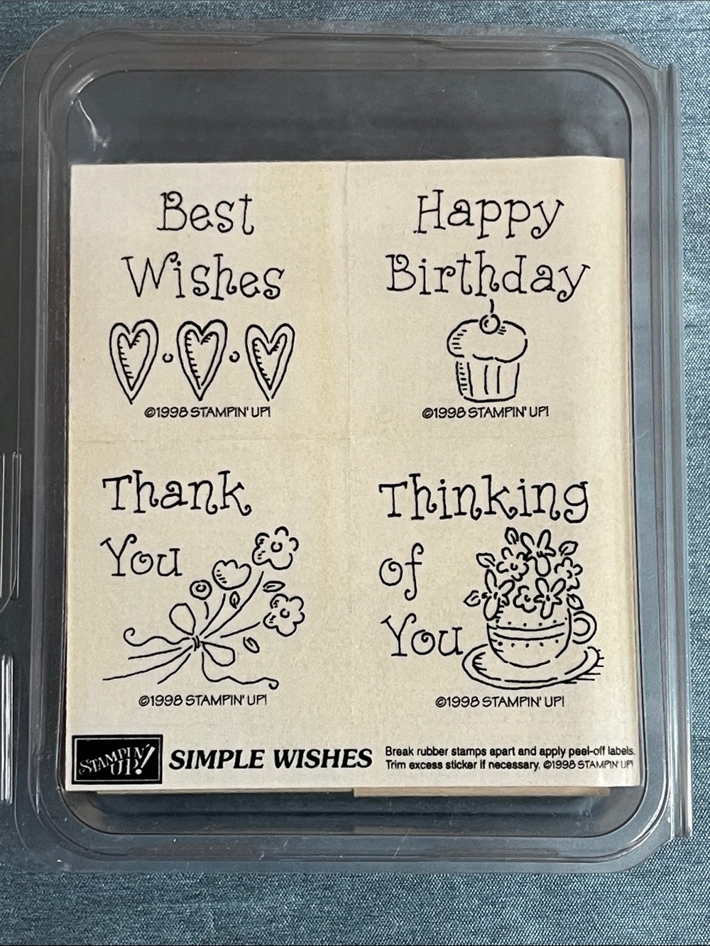 NEW VTG 1998 Stampin' Up! "Simple Wishes" Stamp Set - NEW Unmounted Complete